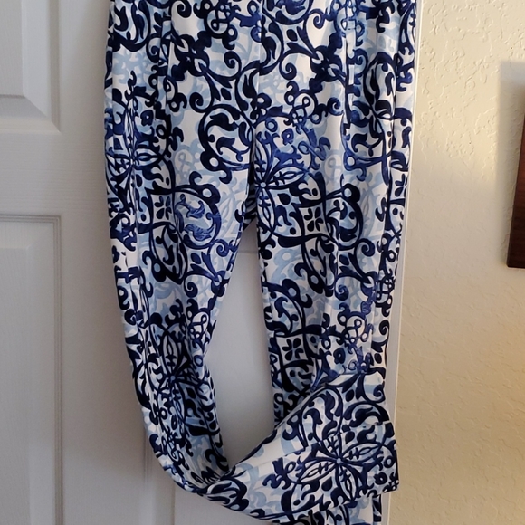 Chico's Navy Scroll Juliet Flat Front Pants - Picture 1 of 12